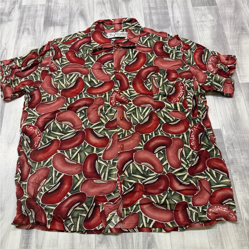 Mens XL BayouWear Short-Sleeve Button-Up Hawaiian Shirt Red Bean N.O. Jazz Fest